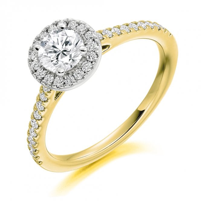 18ct Yellow Gold 0.80ct Round Cut Halo Set Diamond Ring 