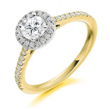 18ct Yellow Gold 0.80ct Round Cut Halo Set Diamond Ring 