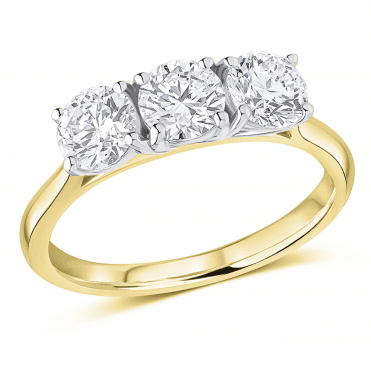 9ct Gold 1ct Round Soliatire Lab Grown Diamond Trilogy Ring 