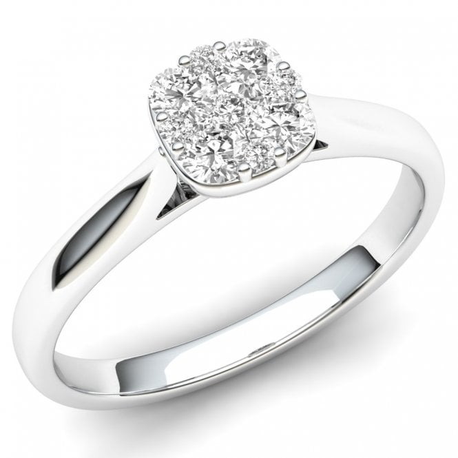 9ct White Gold .25ct Cushion Set Diamond Ring