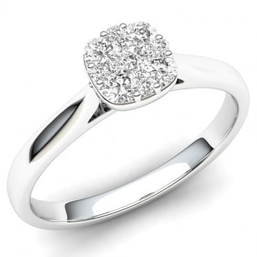 9ct White Gold .25ct Cushion Set Diamond Ring