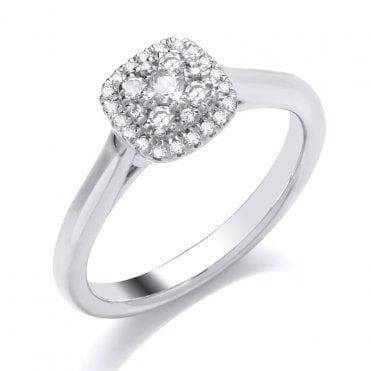9ct White Gold .25ct Cushion Set Diamond Ring