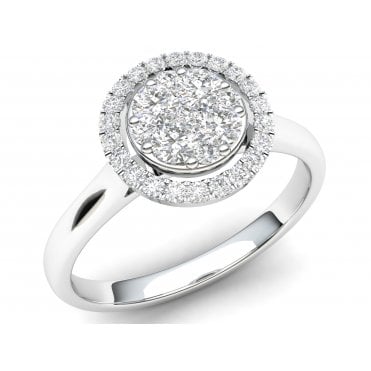 9ct White Gold .35ct Halo Set Diamond Ring