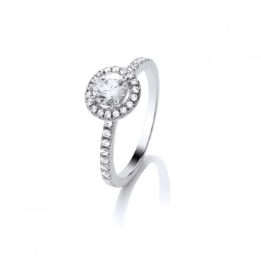 9ct White Gold .40ct Halo Set Diamond Ring