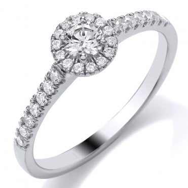 9ct White Gold .40ct Halo Set Diamond Ring