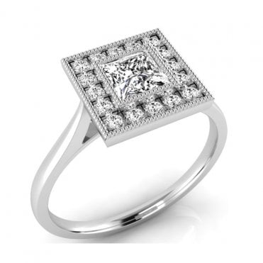 9ct White Gold .42ct Halo Set Diamond Ring