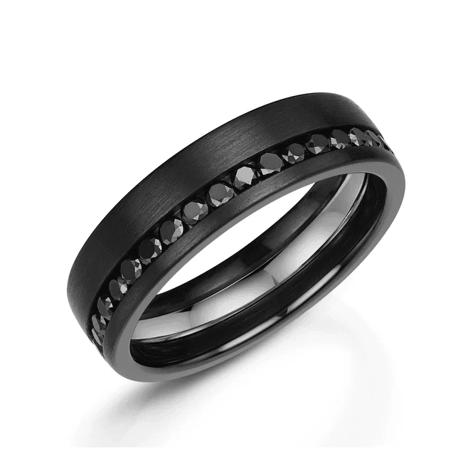 Black Diamond 1ct Black Zirconium 6mm Wedding Ring 