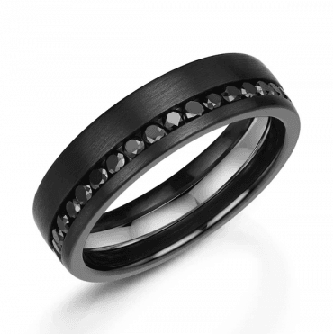Black Diamond .50ct Black Zirconium 6mm Wedding Ring 