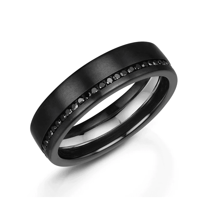 Black Diamond .50ct Black Zirconium 6mm Wedding Ring 