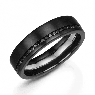 Black Diamond .50ct Black Zirconium 6mm Wedding Ring 