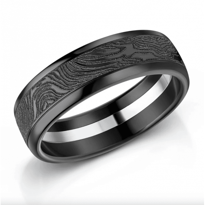 Black Zirconium Patterened 7mm Wedding Ring