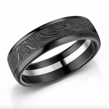 Black Zirconium Patterened 7mm Wedding Ring