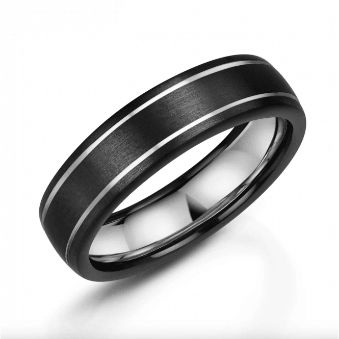 Black Zirconium & Silver 6mm Wedding Ring