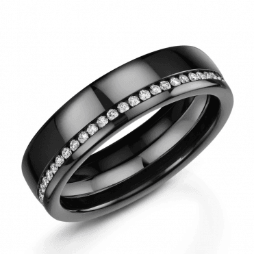 Diamond .25ct Black Zirconium 6mm Wedding Ring 