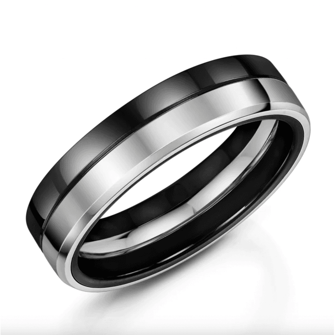 Duo Silver & Black Zirconium 6mm Wedding Ring