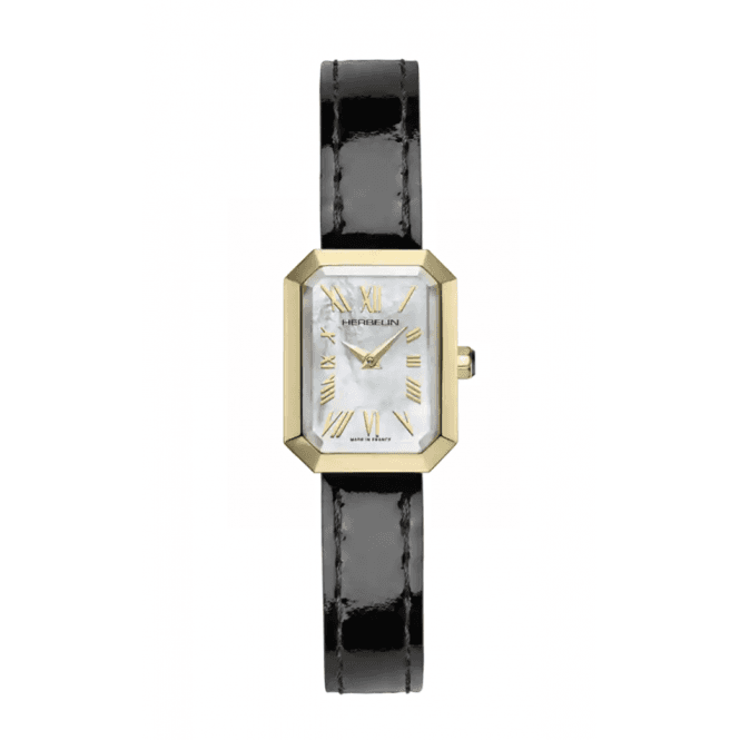 Ladies' Black Leather Octogone Watch