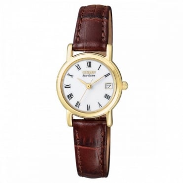 Ladies Brown Leather Eco-Drive Watch
