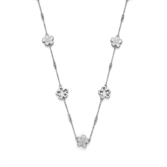 Ladies' Forget Me Not Floral Silver Tone Necklace 