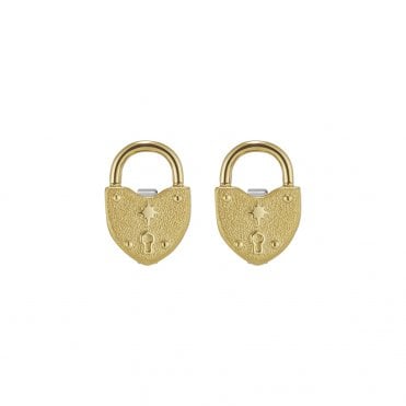 Ladies' Gold Plated Heart Lock Earrings