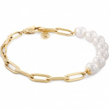 Ladies' Gold Plated Orb Pearl Bracelet