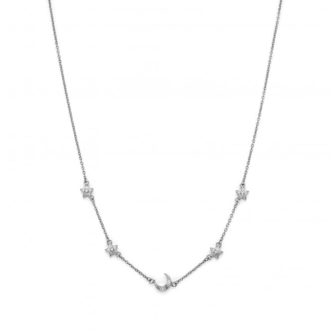 Ladies' Stainless Steel Celestial North Star & Moon Necklace