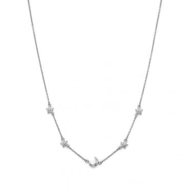 Ladies' Stainless Steel Celestial North Star & Moon Necklace