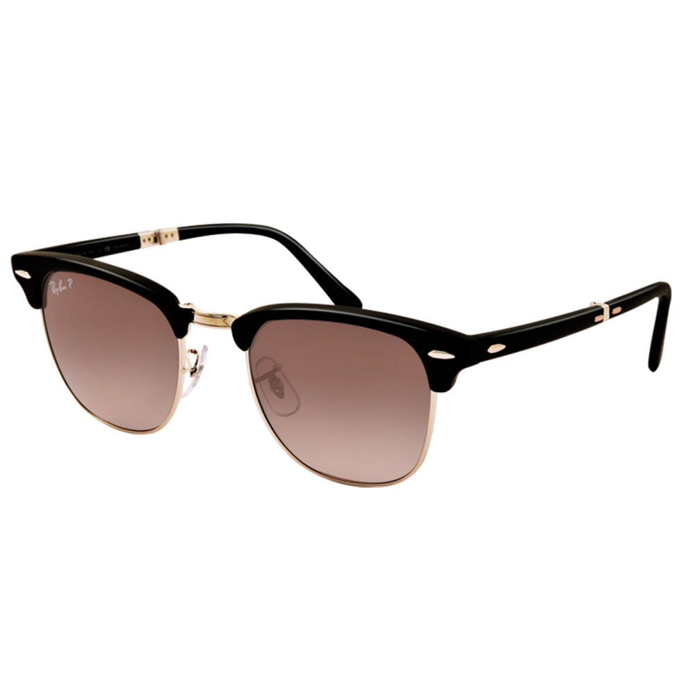 Matte Black Folding Clubmster Polarized Sunglasses RB2176 901S/M8 