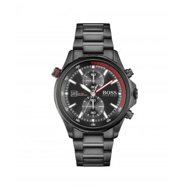 Men's Black Ion Plated Chronograph Globetrotter Watch