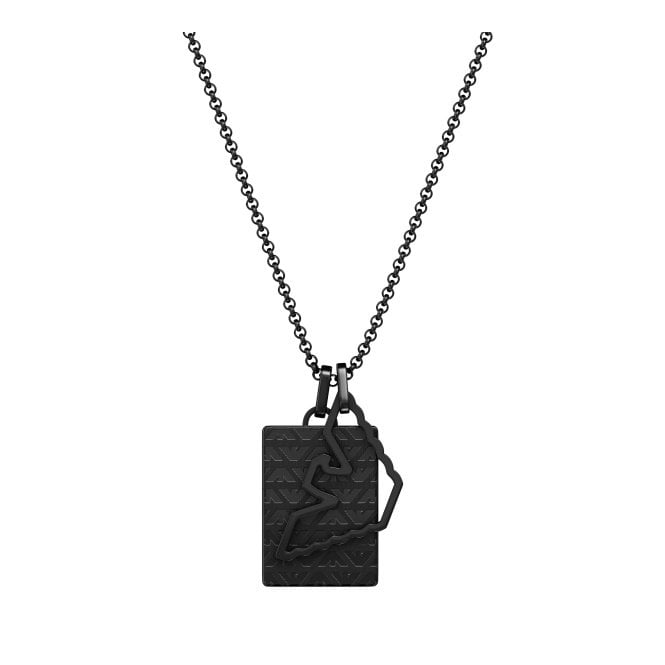 Men's Black Ion Plated Outline Dog Tag Necklace