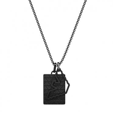 Men's Black Ion Plated Outline Dog Tag Necklace