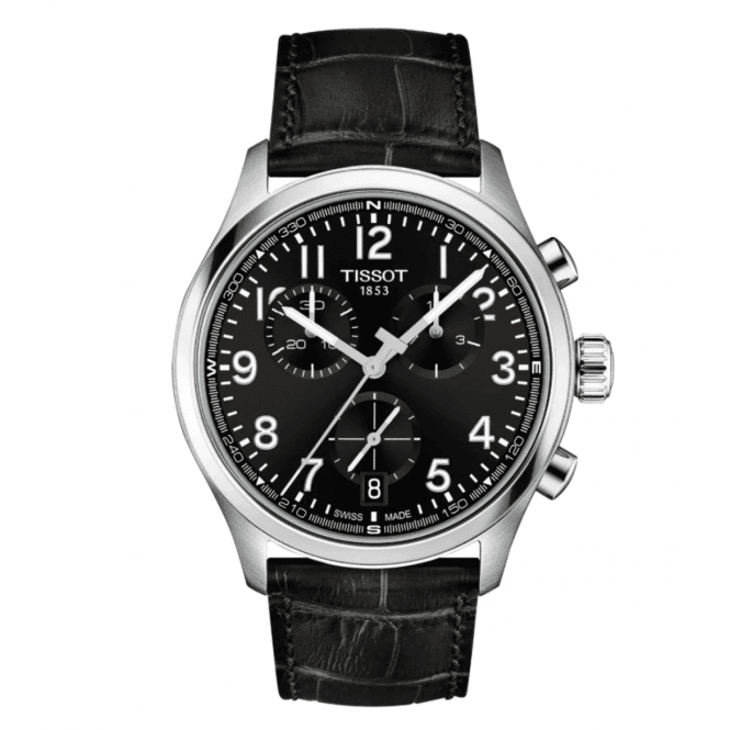 Men's Black Leather Chrono L Watch