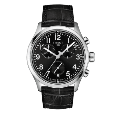 Men's Black Leather Chrono L Watch
