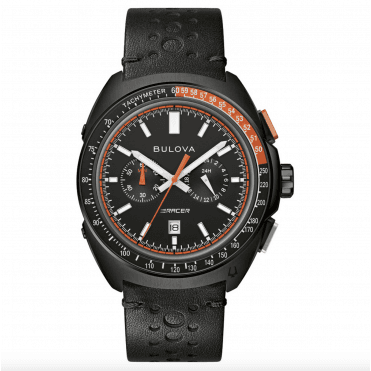 Men's Black Leather Chronograph Racer Watch