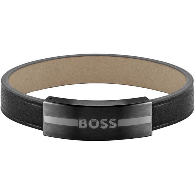 Men's Black Leather Luke Bracelet