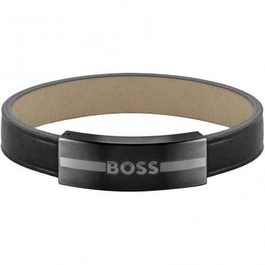Men's Black Leather Luke Bracelet