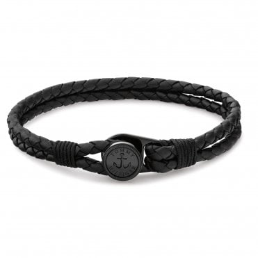 Men's Black Leather Nautical Bracelet