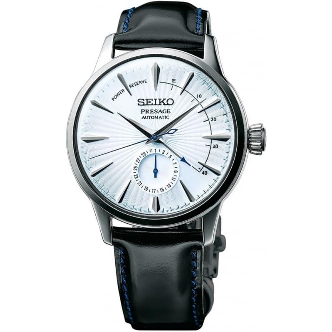 Men's Black Leather Presage Automatic Cocktail Watch