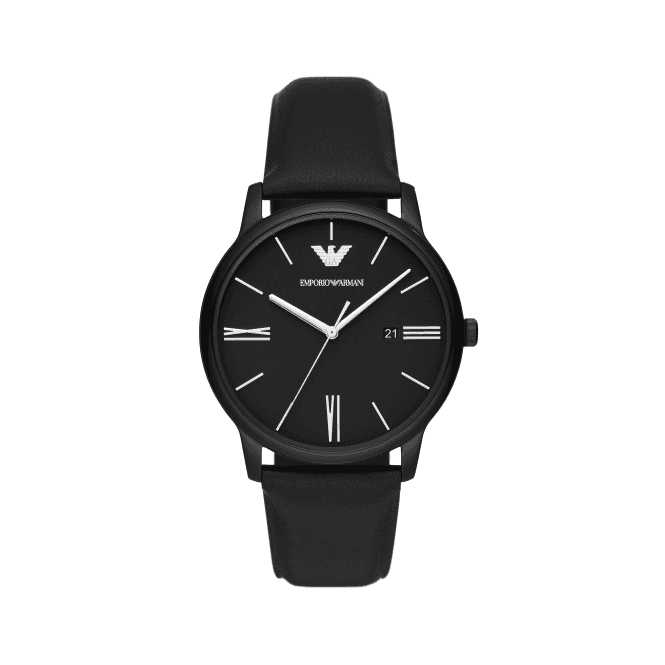 Men's Black Minimalist Leather Watch 