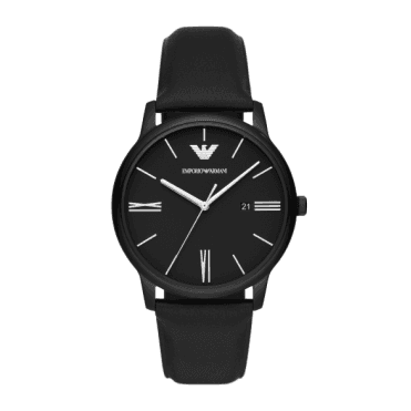 Men's Black Minimalist Leather Watch 