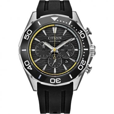 Men's Black Rubber Chronograph Eco-Drive Watch
