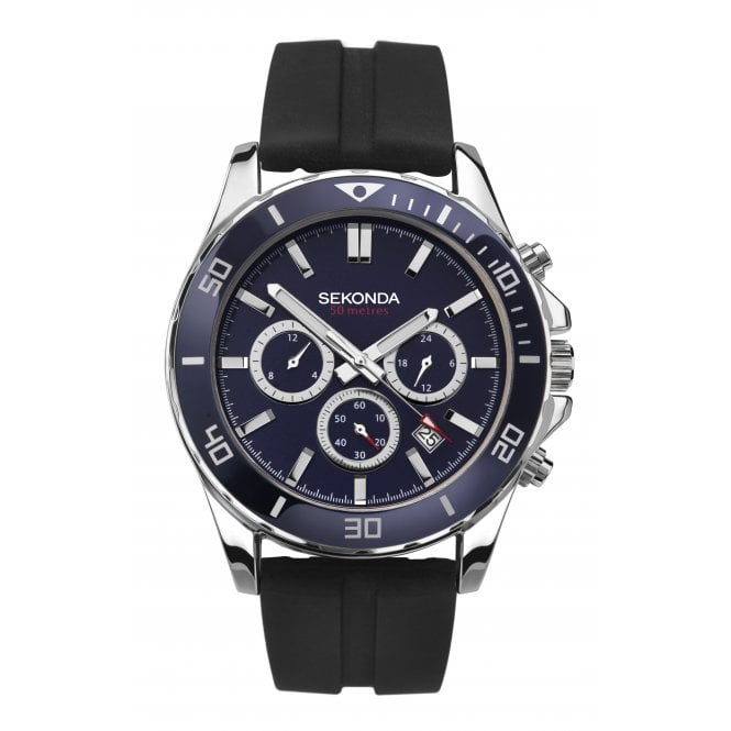 Men's Black Rubber Dual Time Watch