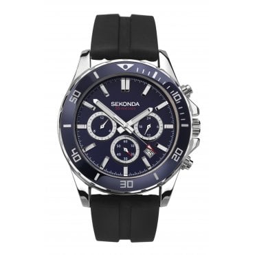 Men's Black Rubber Dual Time Watch