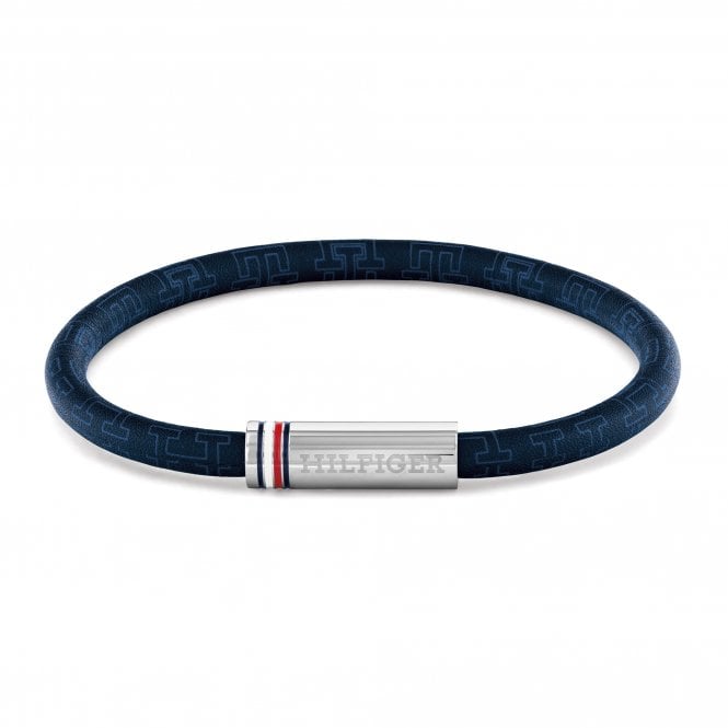 Men's Blue Leather Printed Cord Bracelet