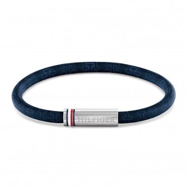 Men's Blue Leather Printed Cord Bracelet