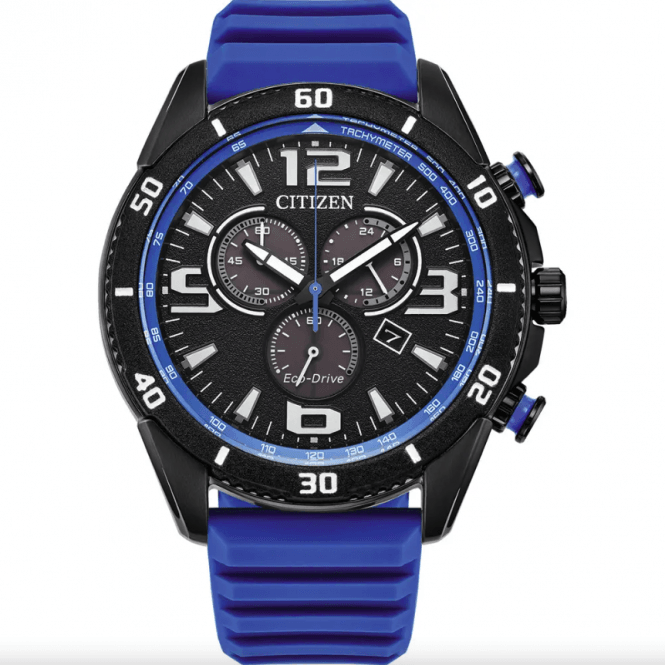Men's Blue Rubber Sport Chronograph Eco-Drive Watch