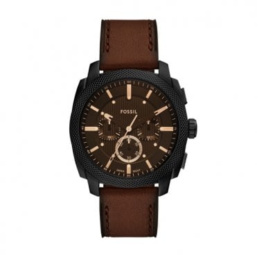 Men's Brown Leather Machine Chronograph Watch 