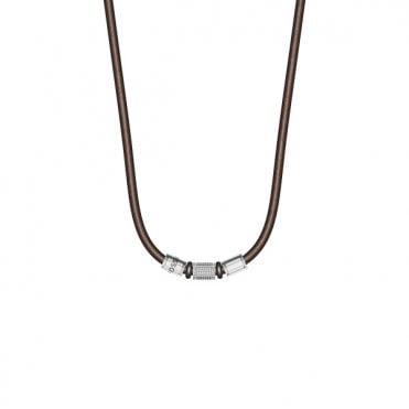 Men's Brown Leather Machine Necklace