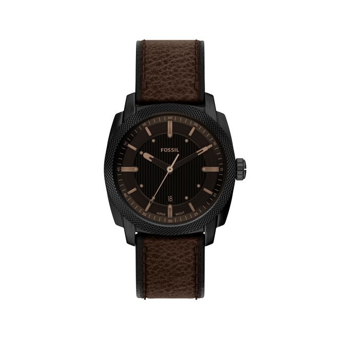 Men's Brown Leather Machine Watch