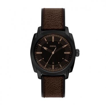 Men's Brown Leather Machine Watch