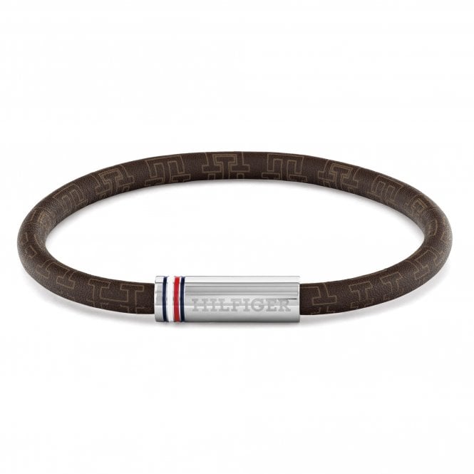 Men's Brown Leather Printed Cord Bracelet